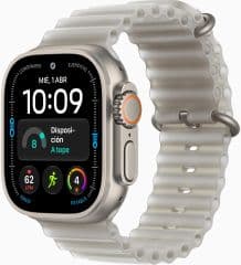 Apple watch ultra 4 gps + cellular caja de titanium natural 49mm, color de correa gris translucido correa ocean