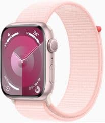 Apple watch series 9 gps caja de aluminio rosa de 41mm, color de correa rosa claro correa loop deportiva