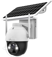 Camara videovigilancia exterior motorizada 4g con bateria y panel solar resolucion super hd 2k 1296p 3mp (2304x1296) angulo de vision de 120 con zoom digital 4x movimiento horizontal de 260 y vertical de 90 vision infrarroja con led ir 20m modo inteligente vision infrarroja en reposo y activacion de flash ante detecciones comunicacion bidireccional de audio deteccion de movimiento inteligente notificaciones grabacion en tarjeta micro sd hast a128gb ranura para tarjeta sim 4g