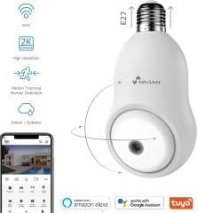 Camara videovigilancia exterior motorizada de bombilla 2k con vista panoramica de 360 de 3 megapixeles y led infrarrojo grabacion en tarjeta micro sd (hasta 128gb) o cloud casquillo e27 wifi 2.4 ghz control pt autotraking ir 10m luz led blanca deteccion de personas compatible tuya smart google y alexa