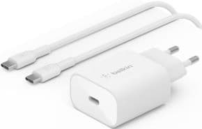 Cargador de pared a usb-c 25w con pps + cable usb-c a usb-c blanco