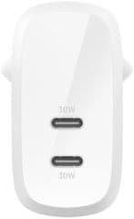 Cargador de pared a usb-c doble de 30w + 30w blanco