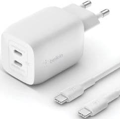 Cargador de pared a usb-c doble con pps de 45w + 20w con cable usb-c a usb-c 2 metros compatible con tablets portatil y smartphone color blanco