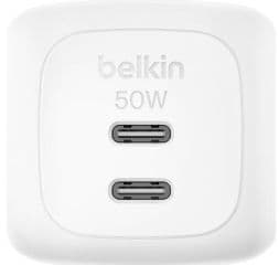 Cargador de pared a usb-c doble con pd y pps de 50w commpatible con tablets portatil y smartphone color blanco