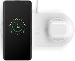 Cargador inalambrico qi2 boost charge 10w doble para dispositivos apple color blanco