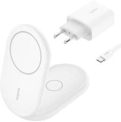 Cargador inalambrico qi2 boost charge 15w 2 en 1 plegable para dispositivos apple blanco