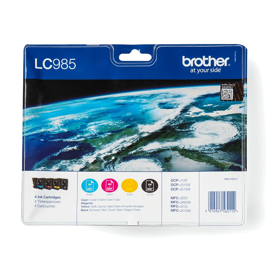 Brother LC985VALBP cartucho de tinta 4 pieza(s) Original Negro, Cian, Magenta, Amarillo