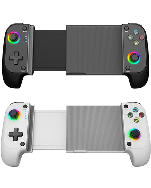 Mars Gaming MGPX, Gamepad Bluetooth 5.0 2en1, RGB Neon, Vibración Dual y Función Turbo, Soporte Smartphone Hasta 6.8", Mando Multifunción Compatilidad PC, Android, iOS y Consolas, USB-C y Funda, Blanco