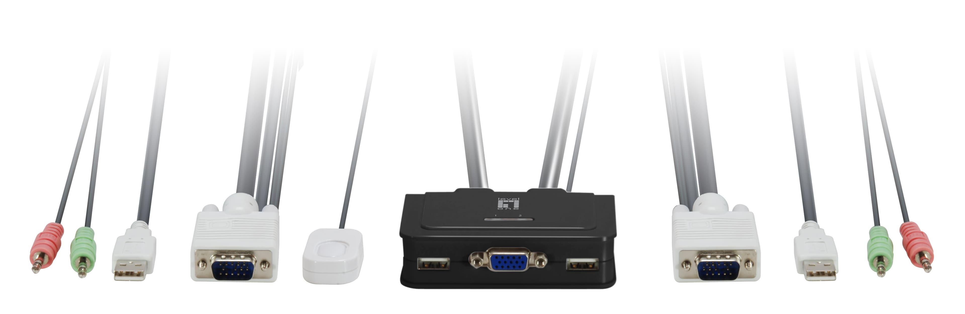LevelOne KVM de 2 puertos, VGA, USB, Audio