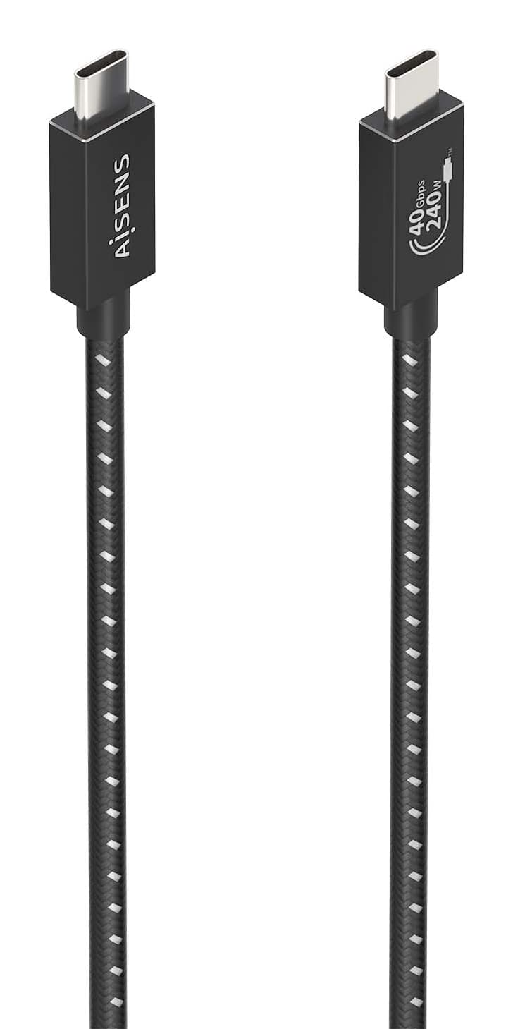 AISENS Cable USB4 Gen3x2 Aluminio 40Gbps 8K@60Hz 5A 48V 240W E-Mark, Tipo USB-C/M-USB-C/M, Negro, 1.0m