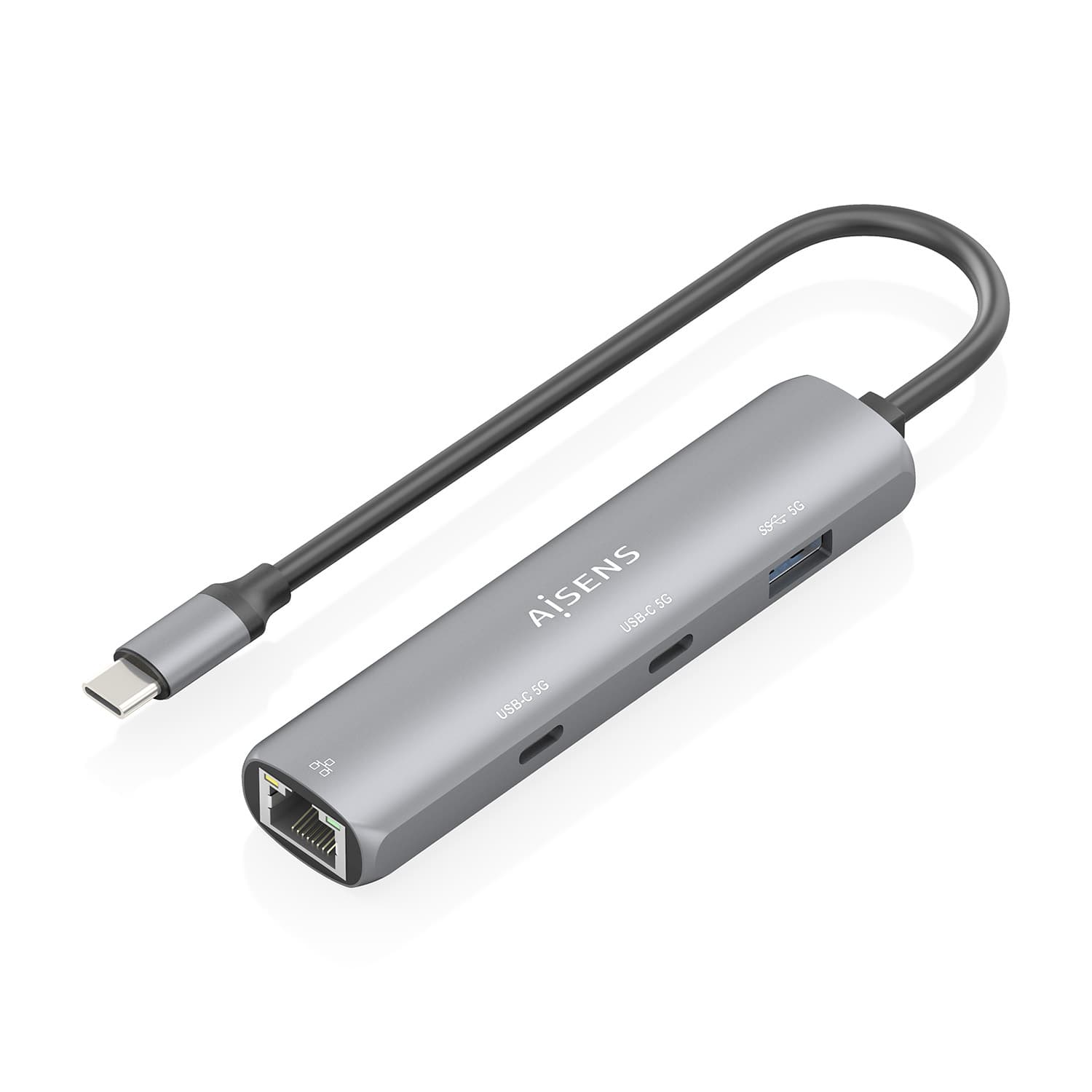 AISENS Dock USB-C A Ethernet Gigabit + Hub 2xUSB-C+1xUSB-A, Gris, 15cm