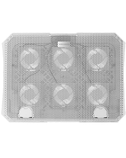 Mars Gaming MNBC23, Base Refrigeradora y Stand 16”, 6 Ventiladores Controlables con LED Azul, Stand 6 Posiciones, Soporte Smartphone, 2 USB 2.0, Blanco