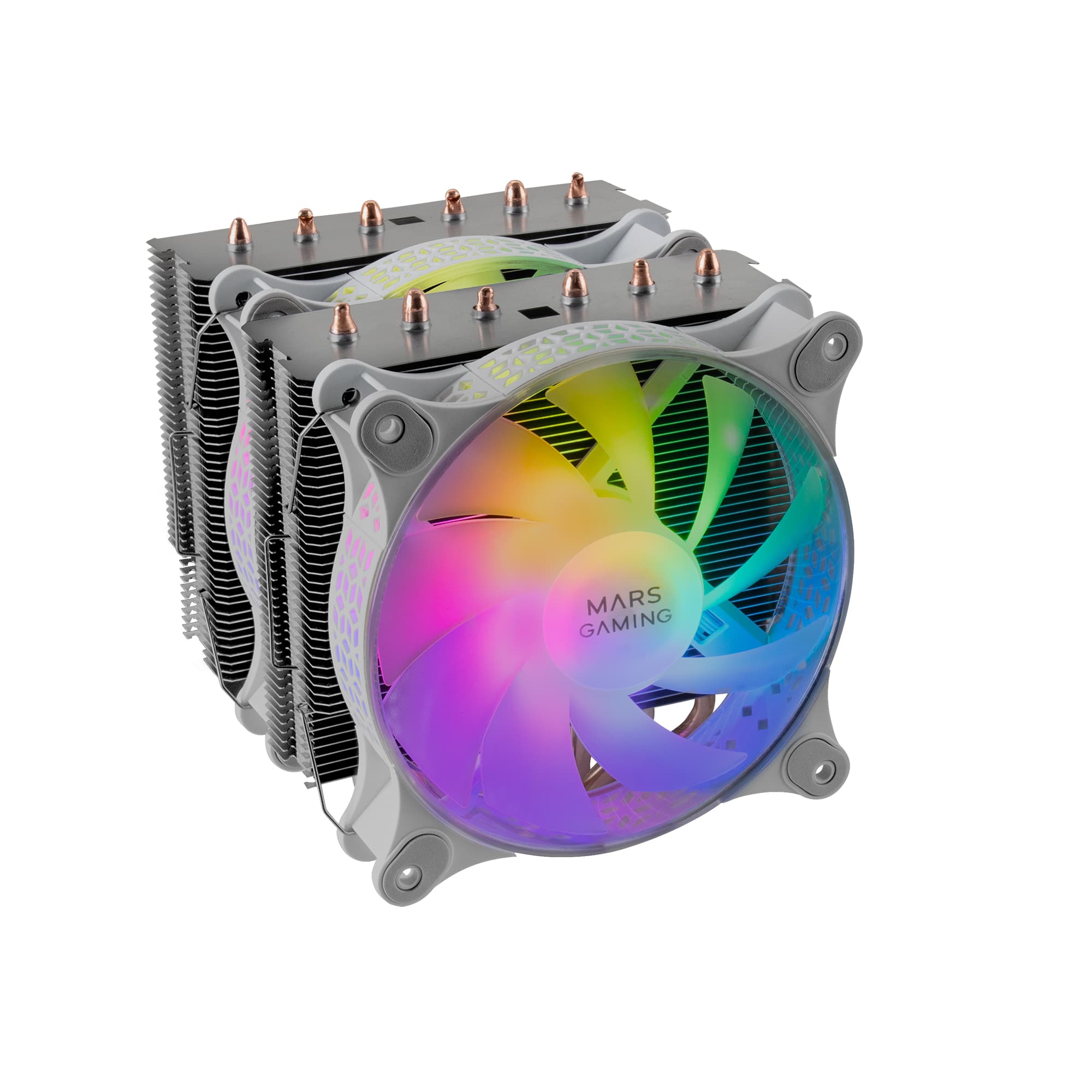 Mars Gaming Disipador CPU, Doble Torre Refrigeración, 6 Heatpipes HCT, TDP 300 W, 2 Ventiladores ARGB PWM 12 cm, MCPUXTW, Color Blanco
