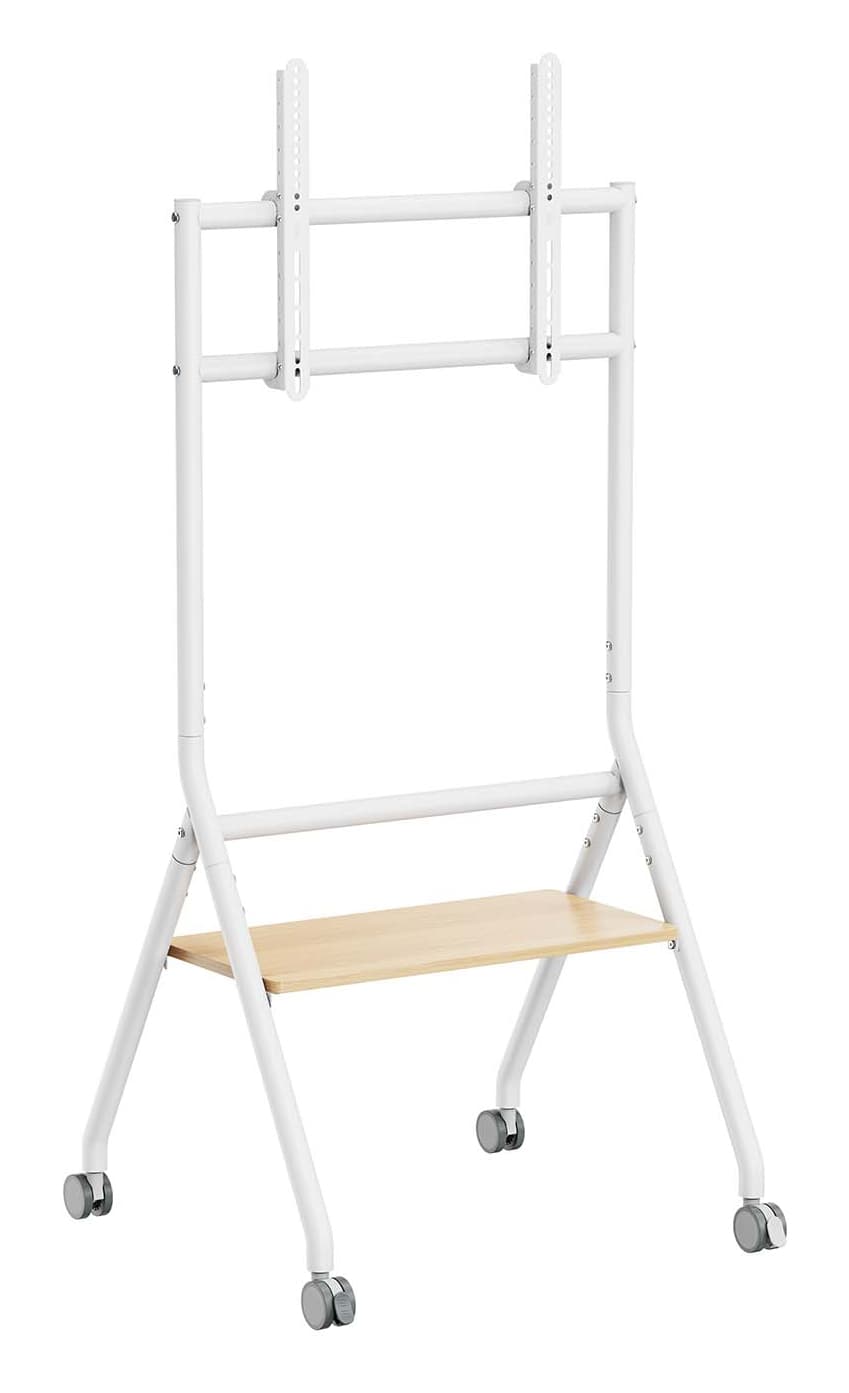 AISENS Soporte de suelo eco con rueda, 1 bandeja para pantalla interactiva/TV 80kg de 37-86, Blanco+Madera