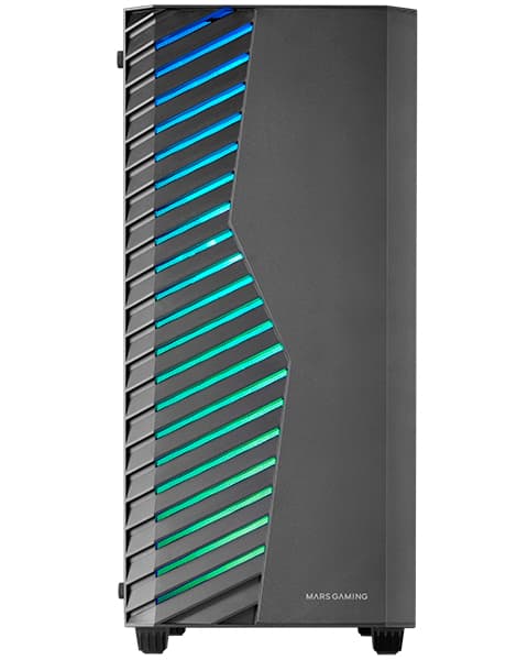 Mars Gaming MC-VOLT, Caja Gaming ATX, Ventilador ARGB 120mm, Rejilla Frontal ARGB, Ventana Lateral Completa Cristal Templado, Gestión de Cableado, Semitorre PC con Soporte Refrigeración Líquida, Negro
