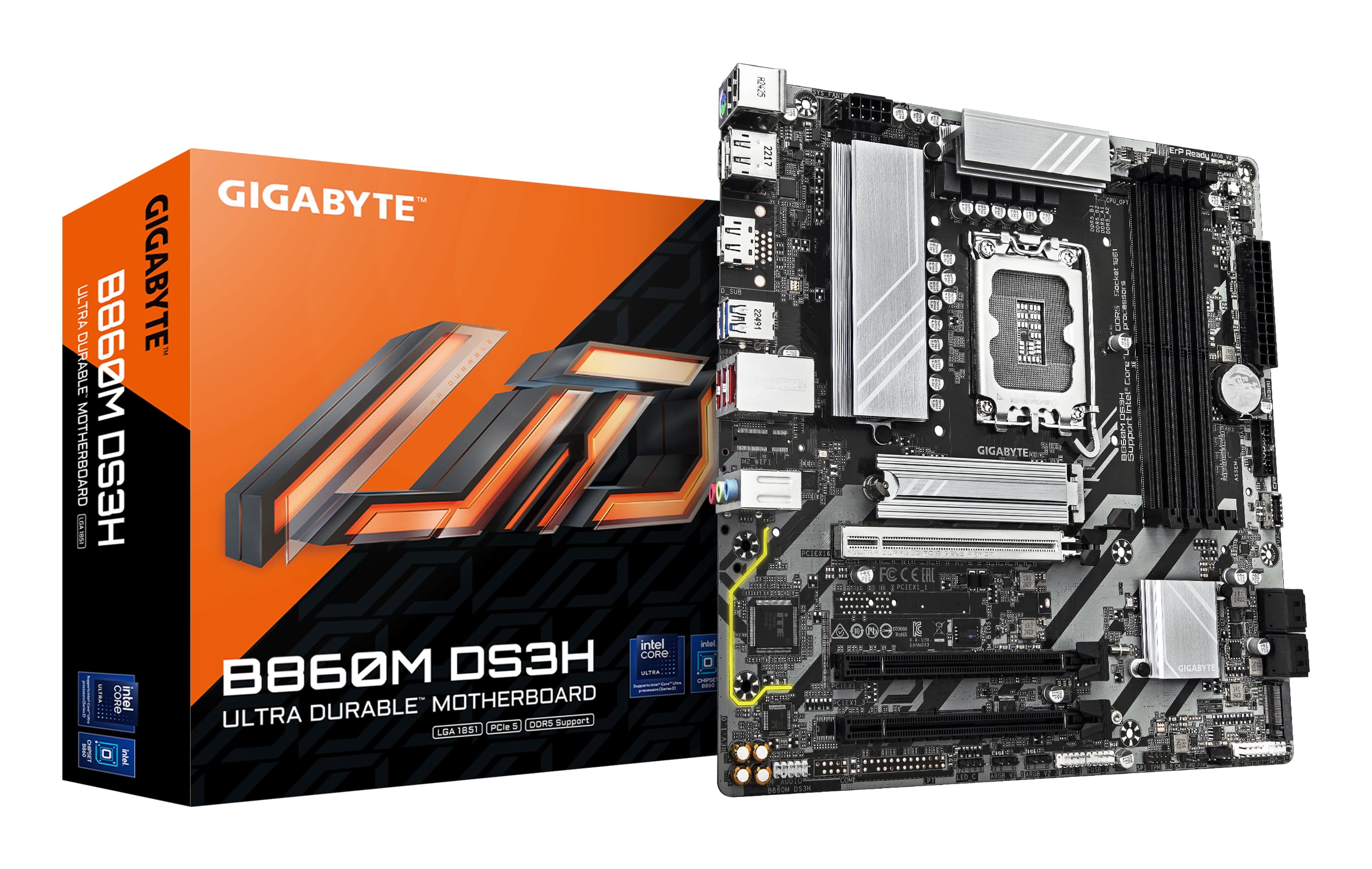 GIGABYTE B860M DS3H Placa base - CPUs Intel Core Ultra, VRM de 5+1+2+1 fases, hasta 9066MHz DDR5, 1xPCIe 5.0 + 1xPCIe 4.0 M.2, LAN 2,5 GbE, USB 3.2 Gen 2