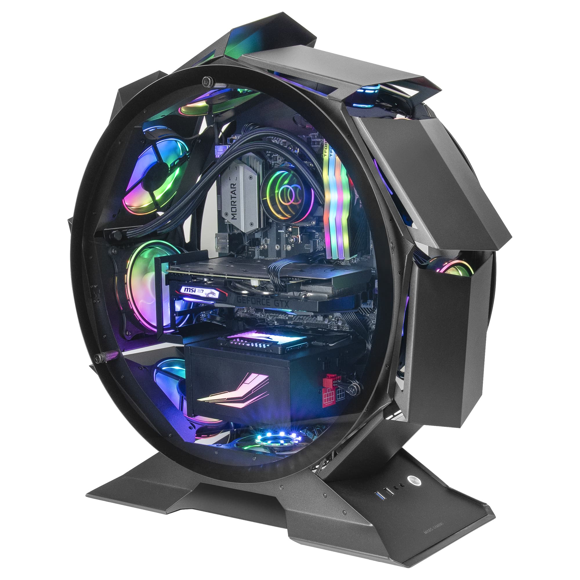 Mars Gaming MCORB, Caja PC Gaming Micro-ATX XL, Diseño Circular Custom, Doble Cristal Templado, Chasis PC, Negro