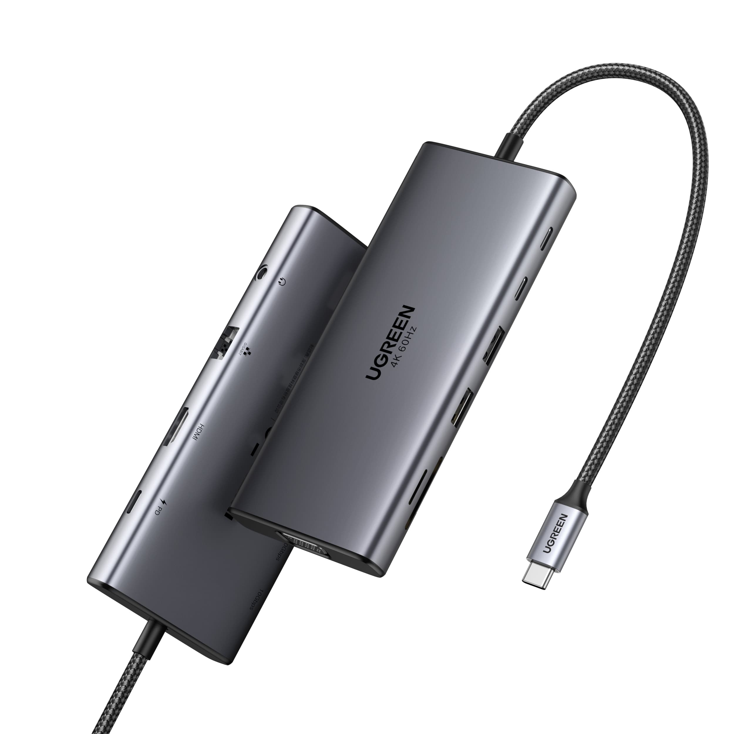 Ugreen 11-in-1 USB-C Hub to 3x USB-C/2x USB-A/HDMI/VGA/RJ45/SD/TF/3.5mm - Gray Acoplamiento Base Gris