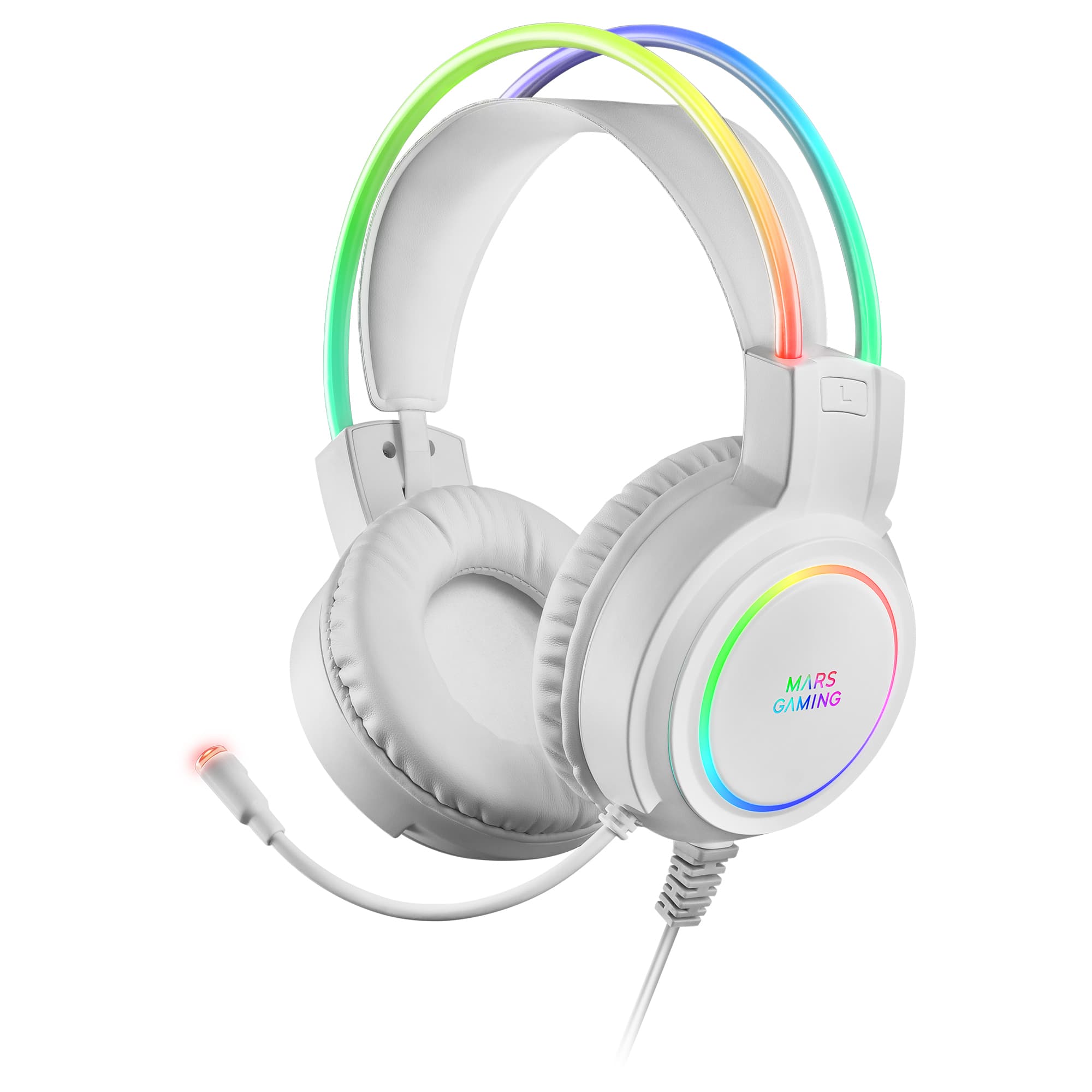 Mars Gaming MHRGBW, Auriculares Chroma RGB Flow, Micrófono Profesional, Sonido Espacial, Blanco