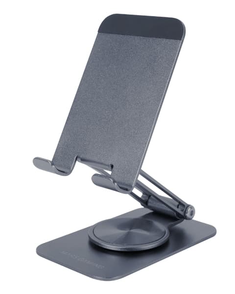 Mars Gaming MA-RSS, Soporte Plegable para Smartphone, Rotación Dinámica 360º + Ajuste en Altura y Ángulo 180º, Soporte Teléfono Móvil Portátil de Aluminio, Antideslizante, Gris Oscuro