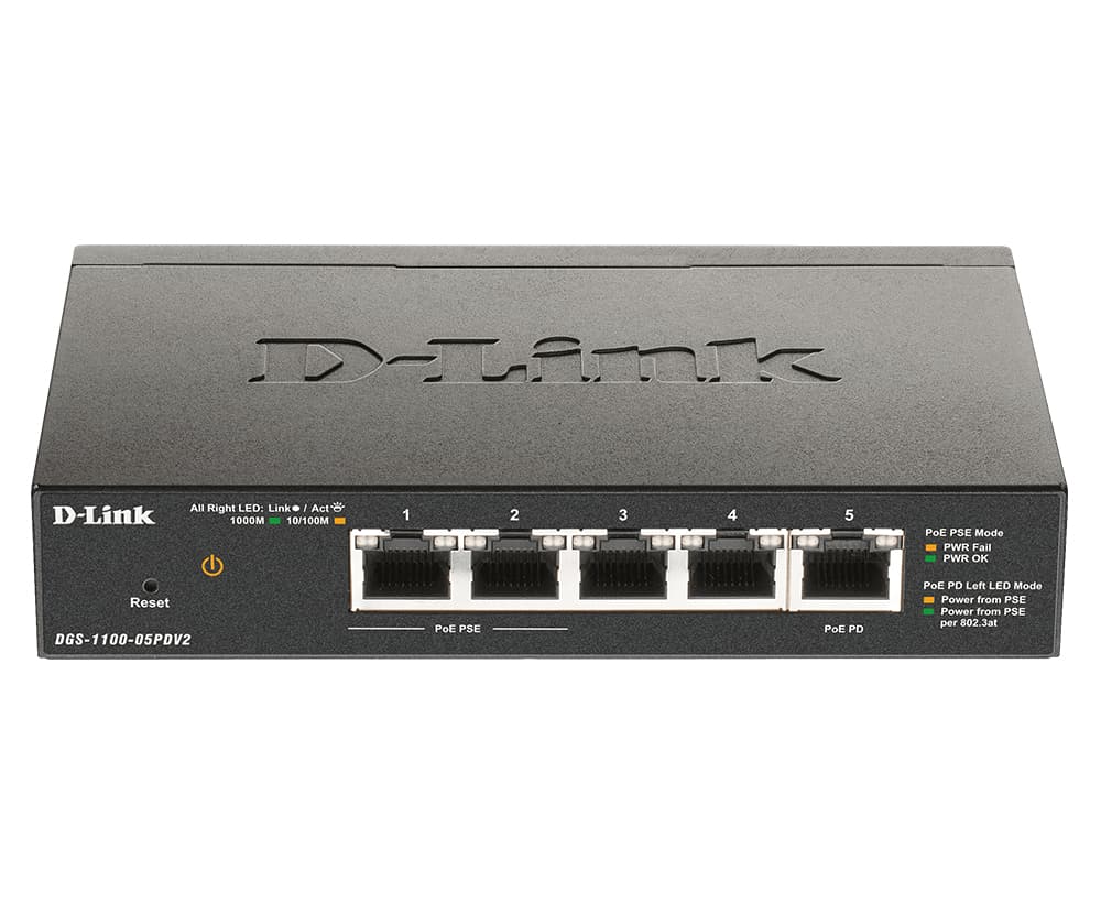 D-Link DGS-1100-05PDV2 switch Gestionado Gigabit Ethernet (10/100/1000) Energía sobre Ethernet (PoE) Negro