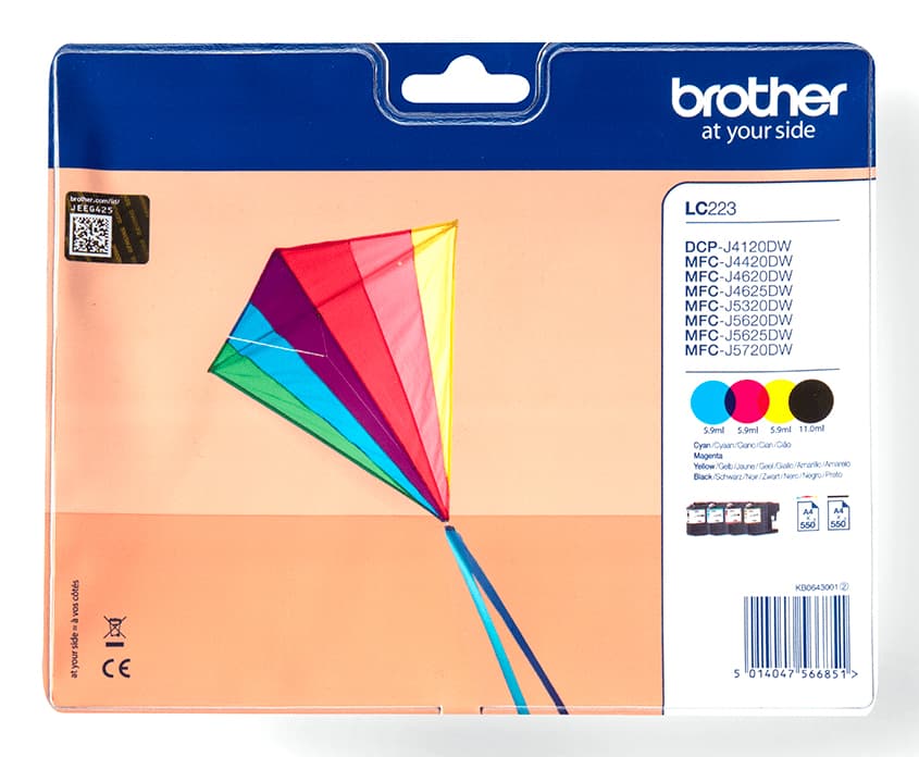 Brother LC-223VALBP cartucho de tinta 4 pieza(s) Original Negro, Cian, Magenta, Amarillo