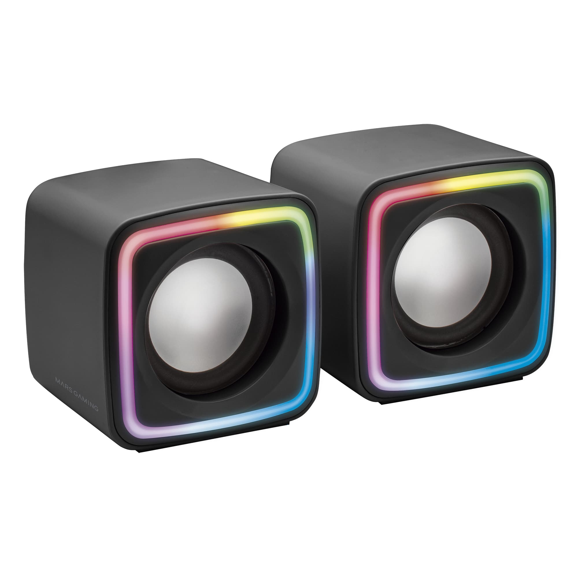Mars Gaming MSCUBE Negro, Altavoces Gaming RGB Compactos, Procesador Sonido DSP 8W, Control Volumen