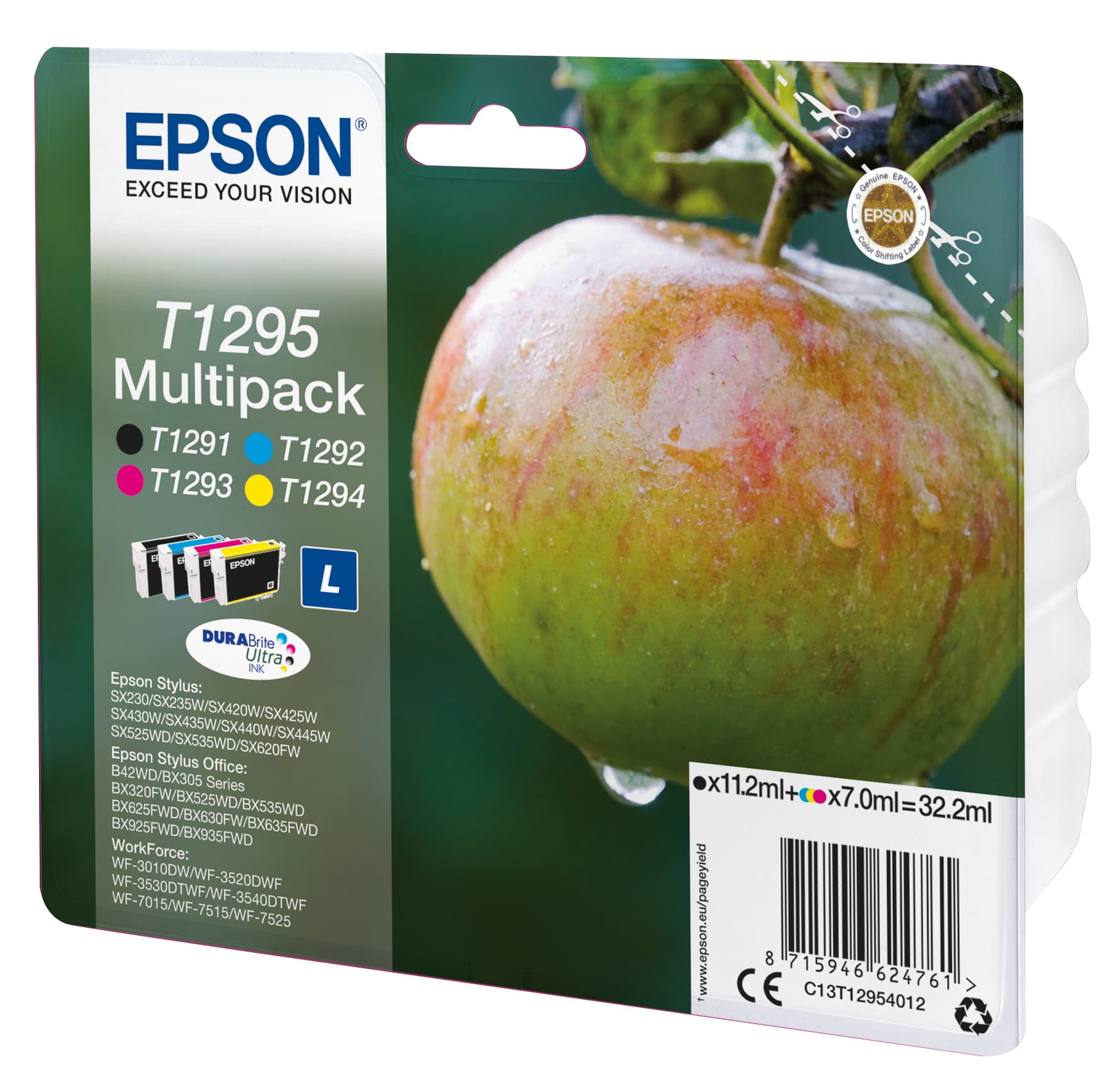 Epson Apple Tinta multipack 4 colores T1295 DURABrite Ultra Manzana