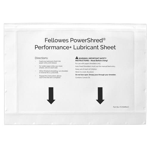 Fellowes 4025601 accesorio para destructoras de papel Hojas lubricantes 10 pieza(s)