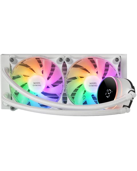 Mars Gaming ML-LCD240, Refrigeración Líquida AIO, TDP 500W, 2x Ventiladores FDB ARGB 120mm, Pantalla LCD con Monitoreo de Temperatura, Bomba Opti-Chamber 3rd Gen, Multisocket Universal, Blanco