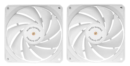 Mars Gaming MF-NCLX2, Kit 2x Ventiladores Ultrasilenciosos 120mm, Diseño Aspas Híbridas, Ventiladores 2en1 con Rodamiento FDB de Cobre Hiperbalanceado, Sistema Conexión PWM, Pads Antivibración, Blanco