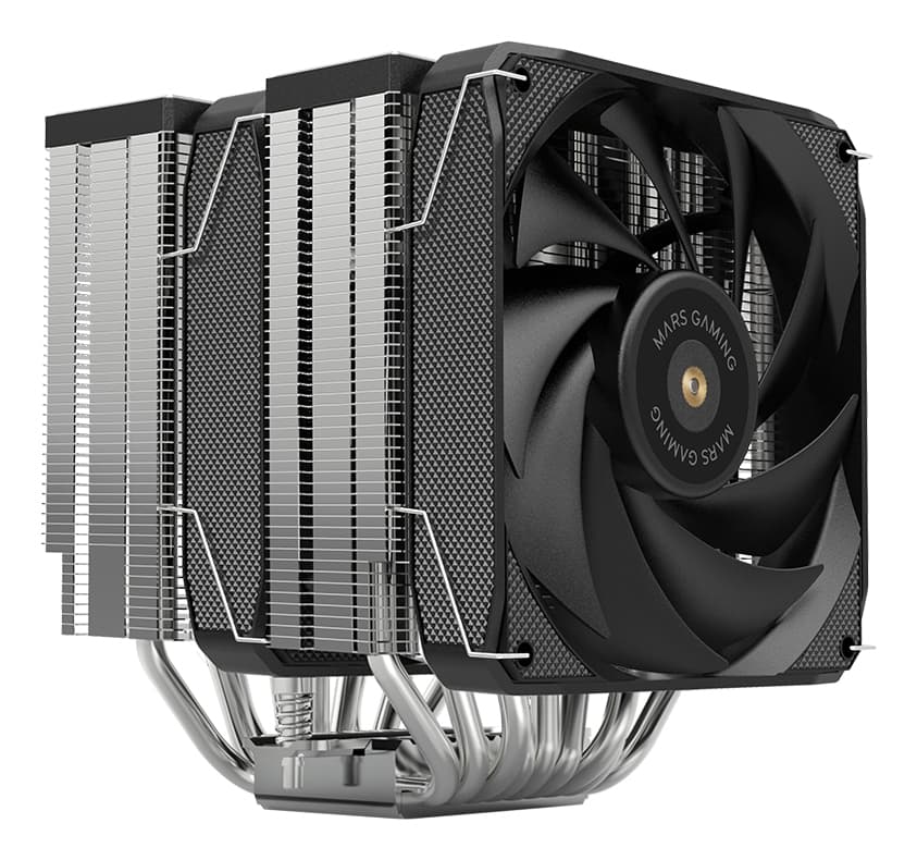 Mars Gaming MCPU-XU9, Disipador CPU Doble Torre, TDP 400W, 2x Ventiladores de Aspas Híbridas y Rodamiento FDB de Cobre Hiperbalanceado, 9 Heatpipes Tecnología BPH ULTRA, Multisocket Universal, Negro