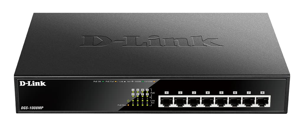 D-Link DGS-1008MP switch No administrado Gigabit Ethernet (10/100/1000) Energía sobre Ethernet (PoE) 1U Negro