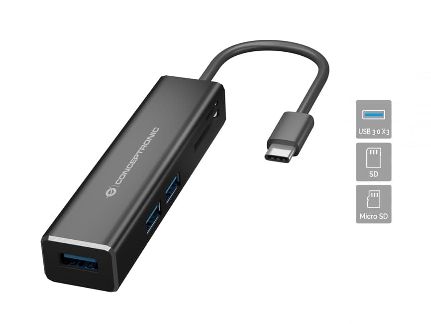 Conceptronic DONN08B base para portátil y replicador de puertos USB 3.2 Gen 1 (3.1 Gen 1) Type-C Negro