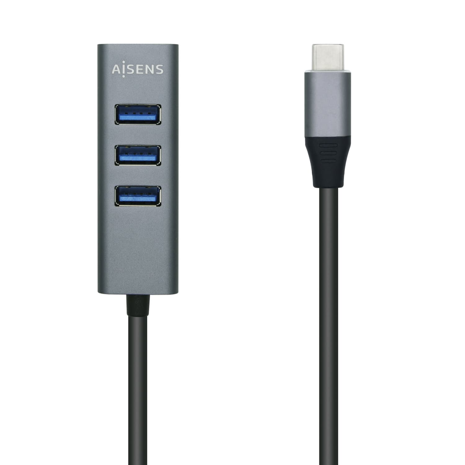 AISENS Hub USB 3.1 USB-C, USB-C/M - 4x Tipo A/H, Gris, 10 cm