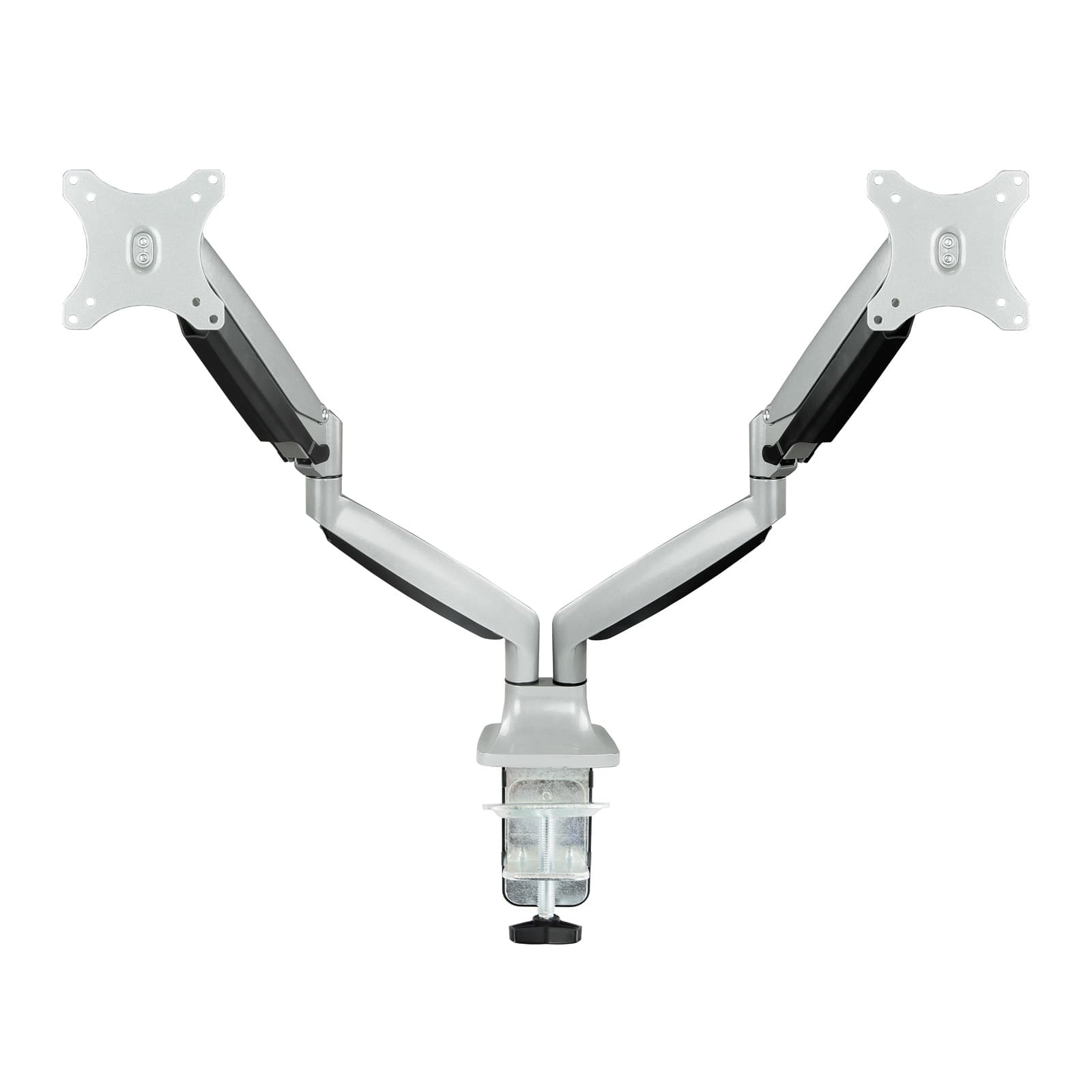 TooQ Soporte de Mesa Giratorio e Inclinable para 2 Pantallas (Monitor / TV Plasma / LCD / LED) 13” – 32”, de Dos Brazos, Plata