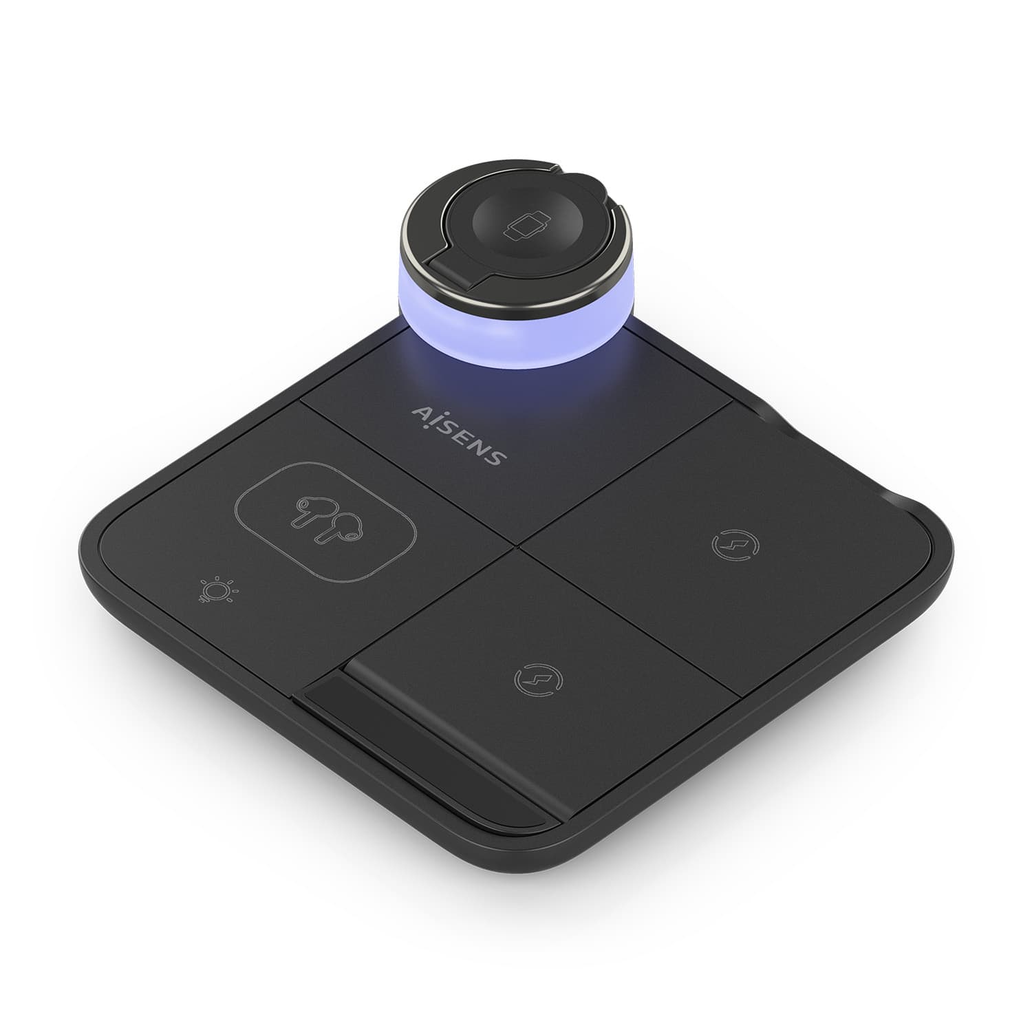 AISENS Cargador Inalambrico USB-C 4 en 1 De 15W Para Movil, Apple Watch, Auriculares Con Estuche De Carga, Negro