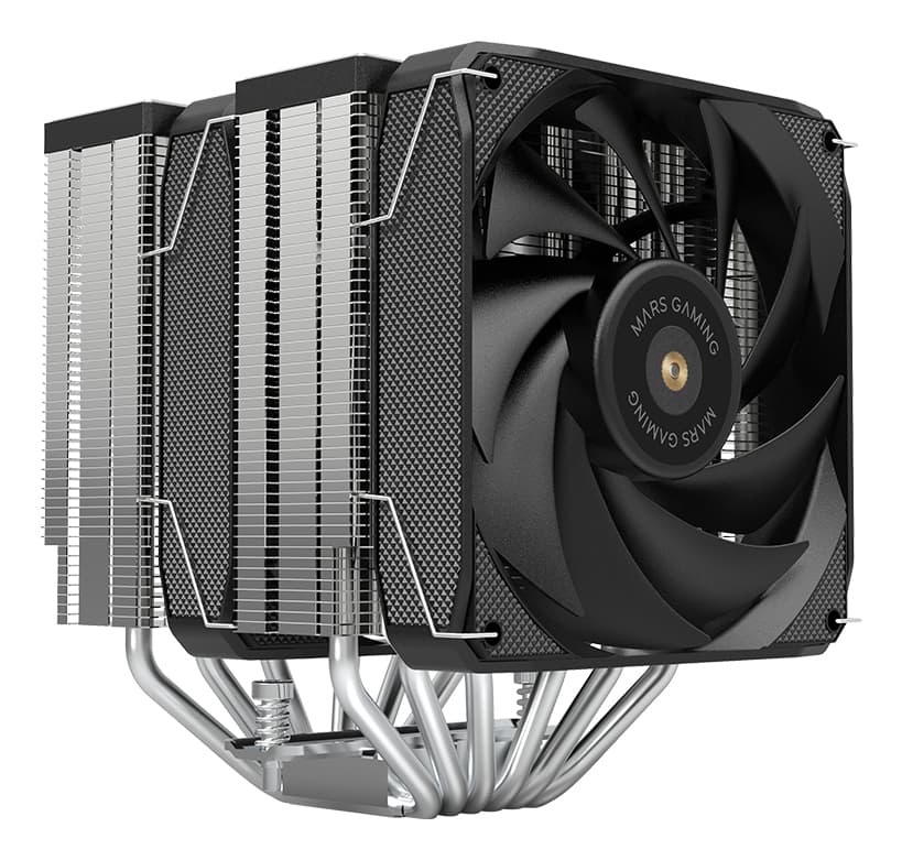 Mars Gaming MCPU-XU6, Disipador CPU Doble Torre, TDP 350W, 2x Ventiladores de Aspas Híbridas y Rodamiento FDB de Cobre Hiperbalanceado, 6 Heatpipes Tecnología HCT ULTRA, Multisocket Universal, Negro