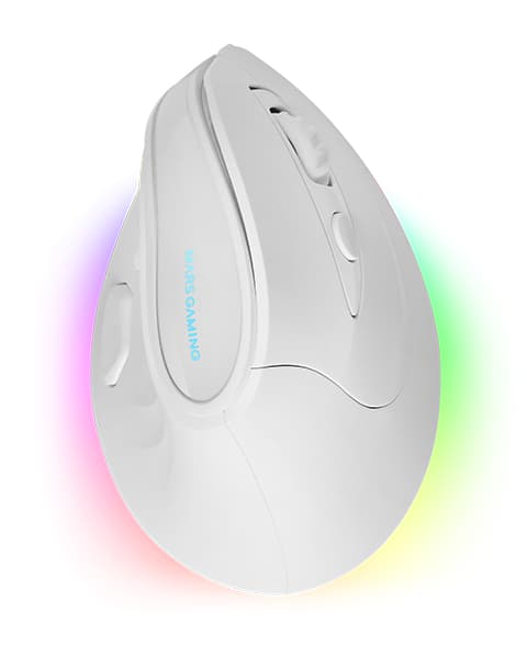 Mars Gaming MM-SK, Ratón Gaming Inalámbrico Vertical, Diseño Ergonómico, Iluminación RGB Chroma, Sensor Óptico Pixart 8400DPI, Switches Mecánicos Huano, 9 Botones Programables, Ratón PC Tri-Mode Blanco