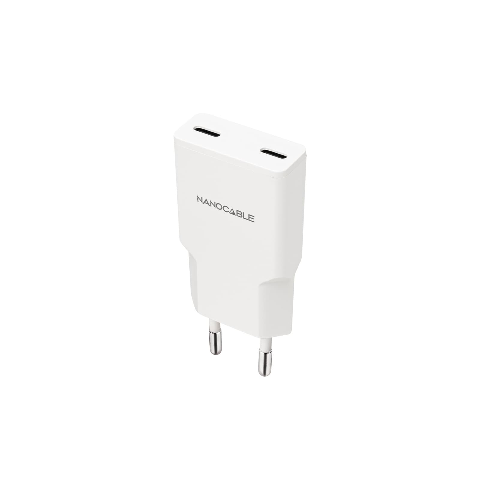 Nanocable Cargador 2xUSB-C/PD 20W, Blanco