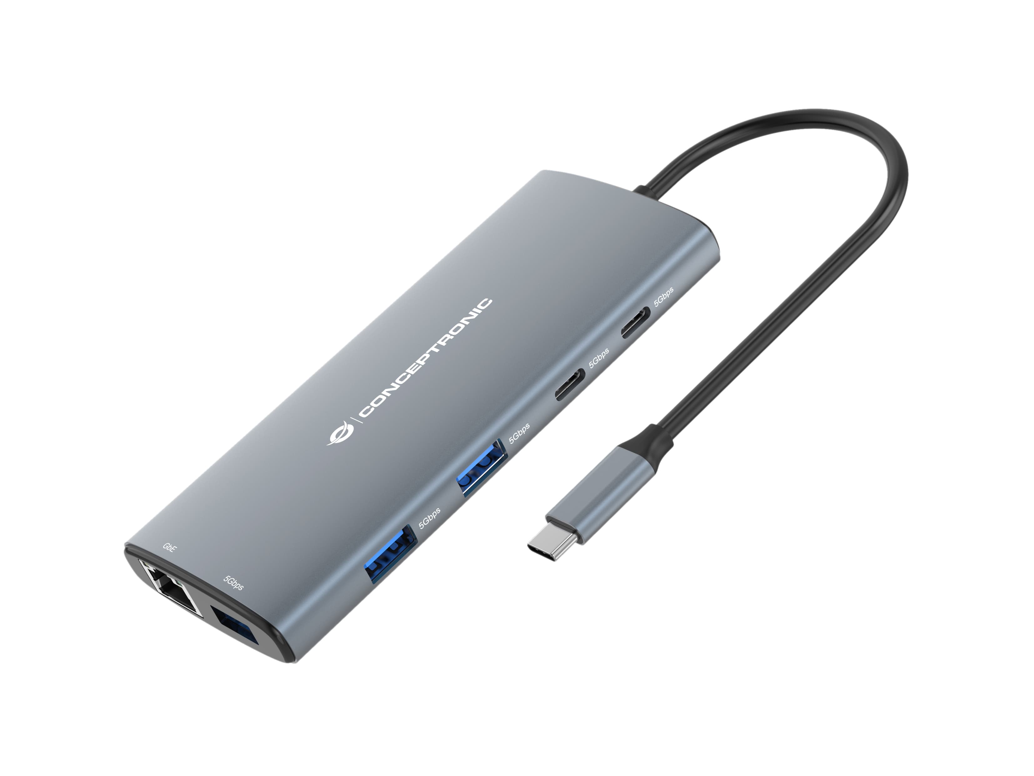 Conceptronic DONN06G base para portátil y replicador de puertos Alámbrico USB 3.2 Gen 1 (3.1 Gen 1) Type-C Gris