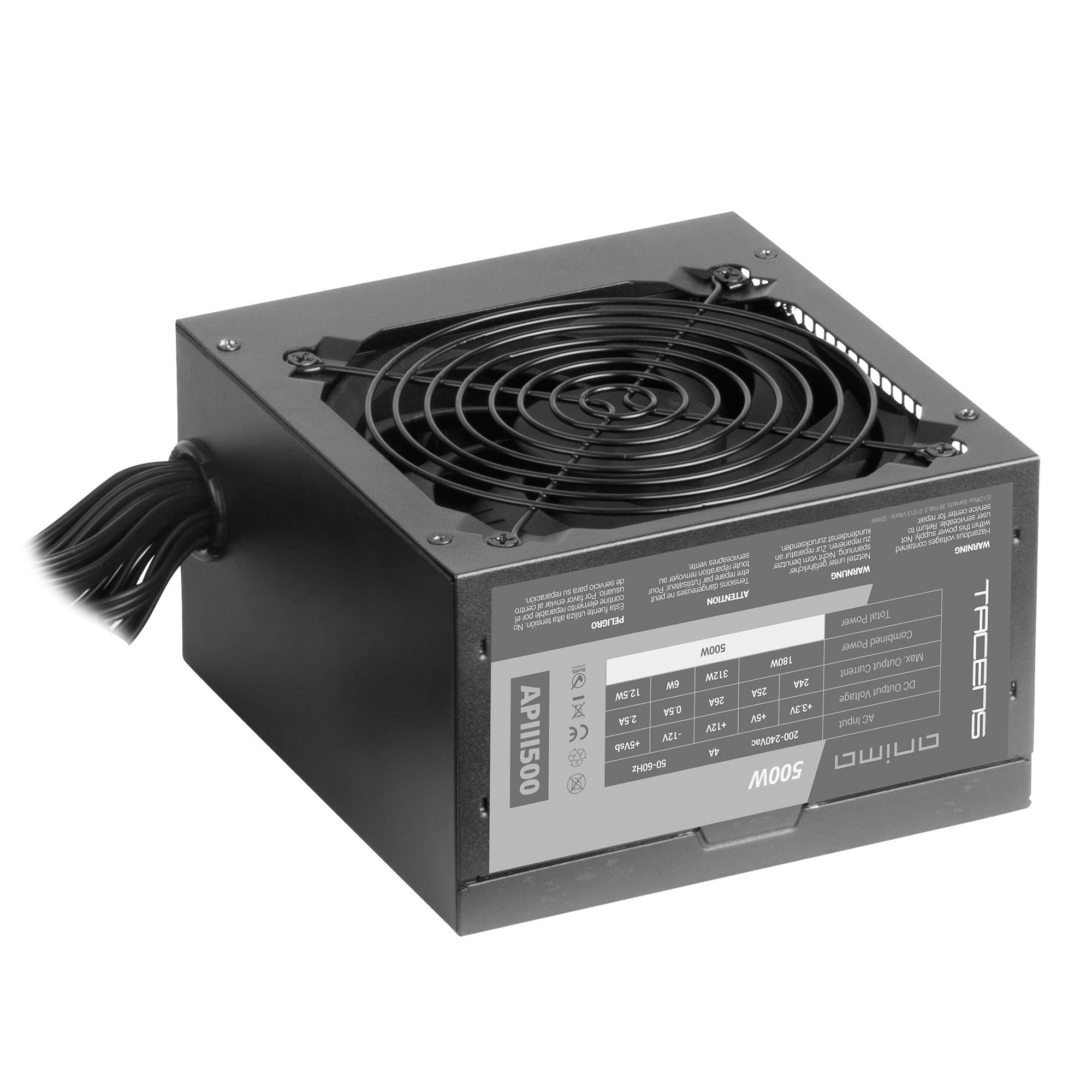Tacens Anima APIII500, Fuente Alimentación PC ATX 500W, Tecnología SMD 85% Bronze 12V, Ventilador Ultra-silencioso 12cm, Negro