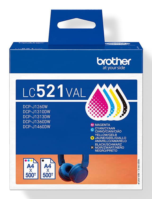 Brother LC521VAL cartucho de tinta 4 pieza(s) Original Negro, Cian, Magenta, Amarillo
