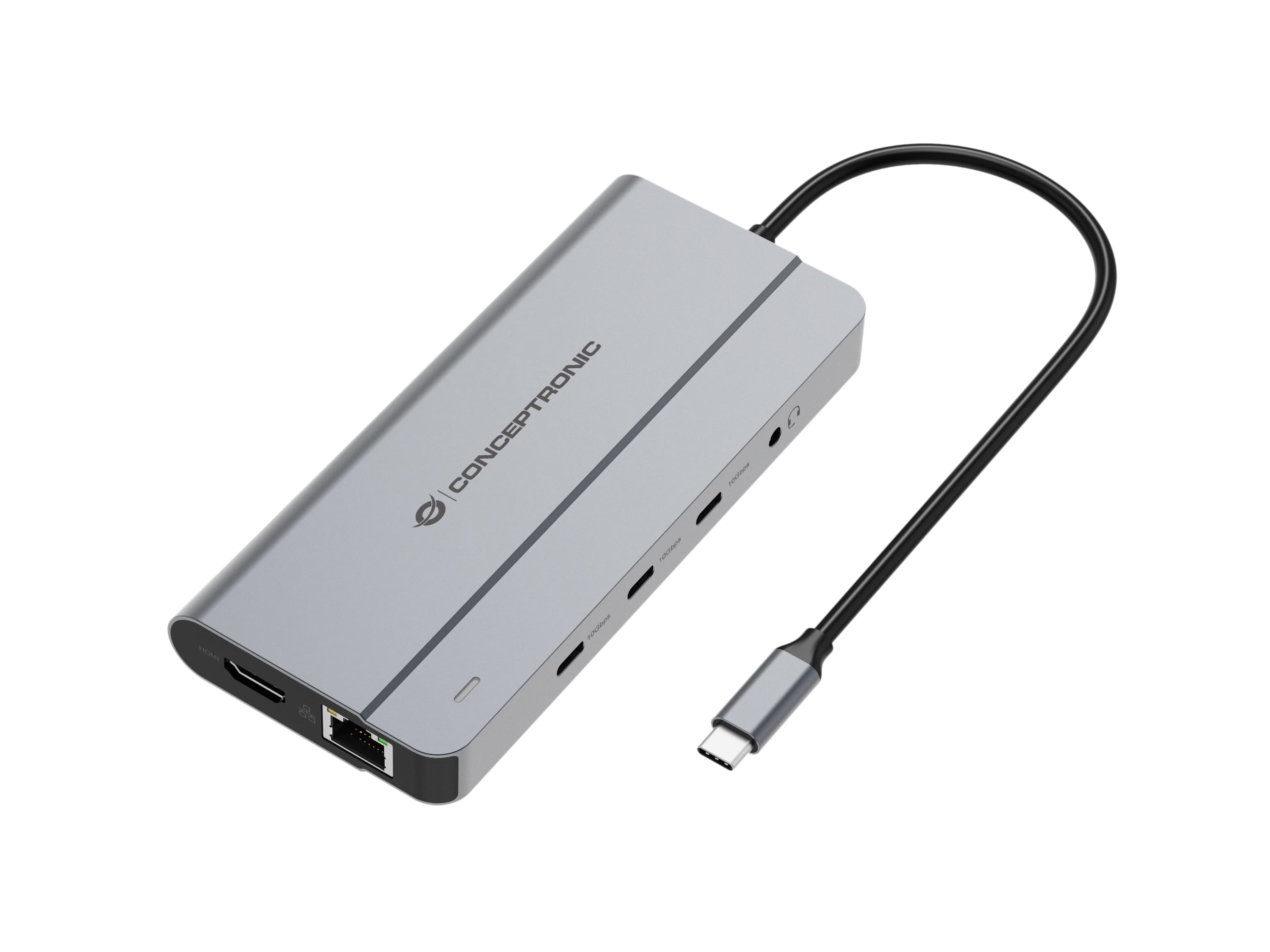 Conceptronic DONN34G base para portátil y replicador de puertos Alámbrico USB 3.2 Gen 2 (3.1 Gen 2) Type-C Gris