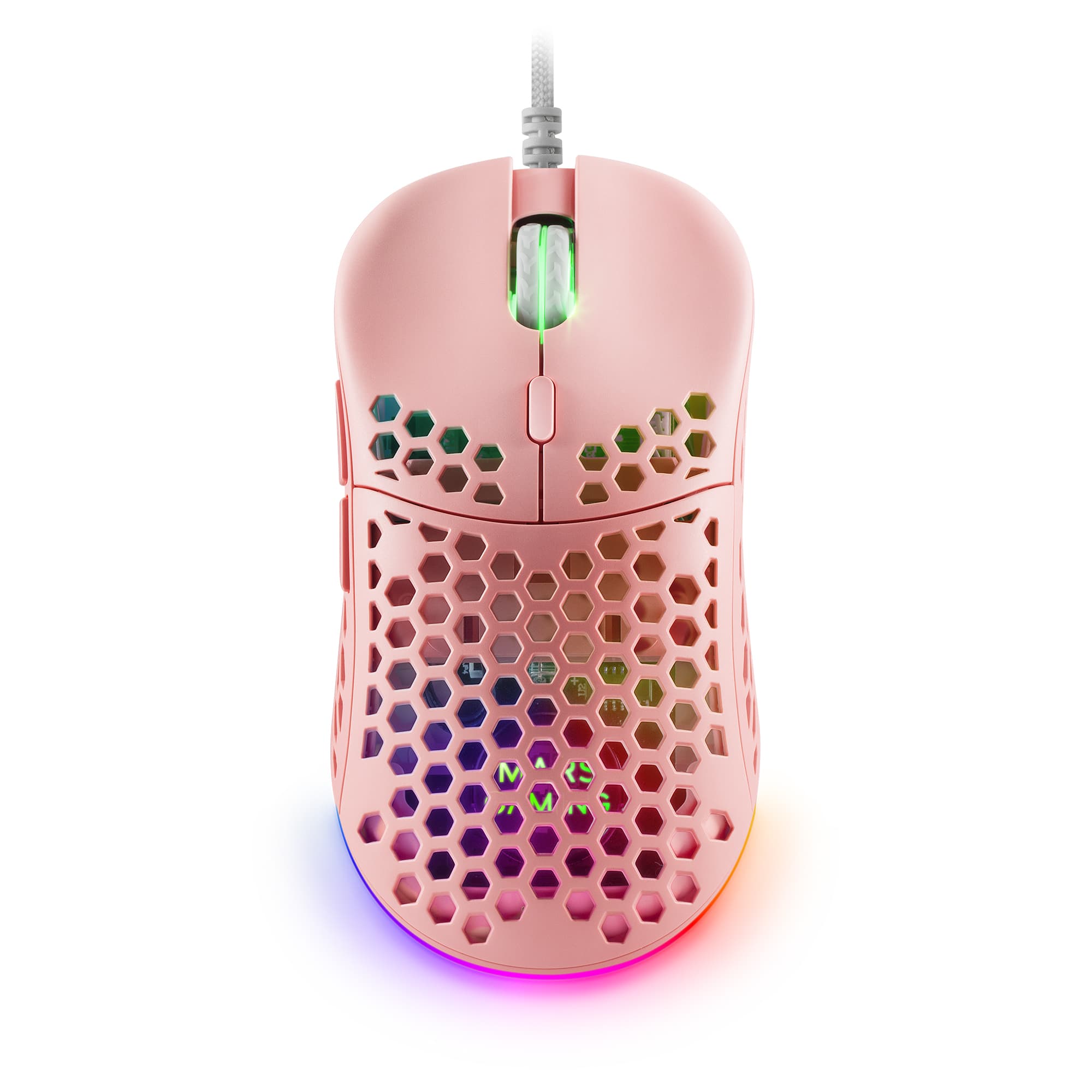 Mars Gaming MM55P, Ratón Gaming inalambrico RGB Chroma, Ultra-ligero 55 g, 12800 DPI, Switches Mecánicos Programables HUANO, Rosa