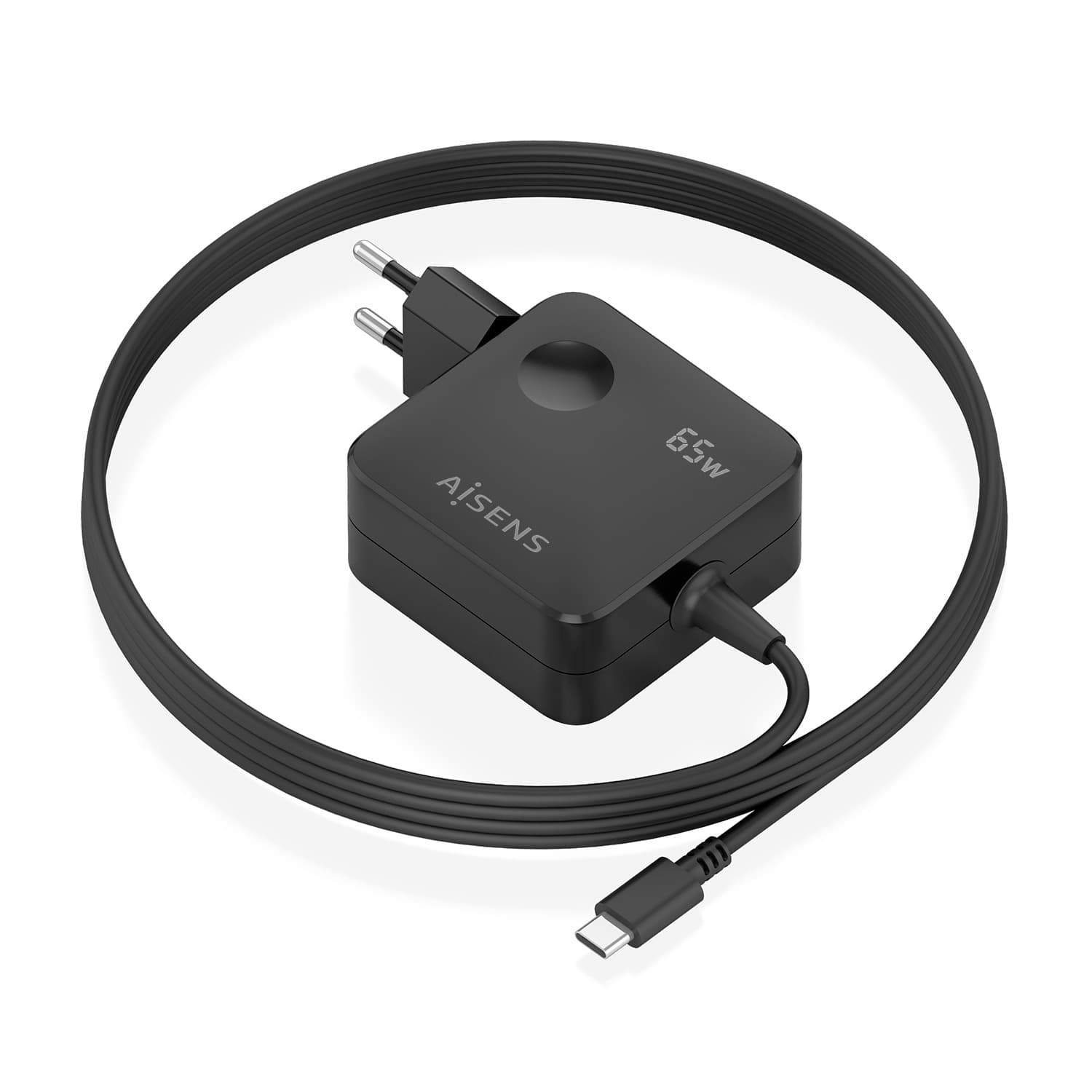 AISENS Cargador GaN 65W PD3.0 1xUSB-C 1.5m, negro