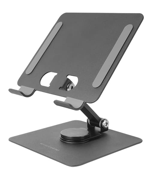 Mars Gaming MA-RST, Soporte para Tablet y Convertibles 2en1 hasta 13", Giratorio 360º + Ajustable en Altura y Ángulo 180º, Soporte Tablet Plegable de Acero Liviano, Antideslizante, Negro