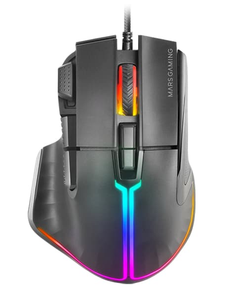 Mars Gaming MM-XT, Ratón Gaming RGB, Diseño Ergonómico con Reposa Pulgar, Sensor Óptico 12800DPI, 9 Botones Configurables, Switches Huano, Software de Control, Compatibilidad Multiplataforma, Negro
