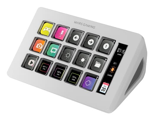 Mars Gaming MSD-ONE, Control Deck Slim, 15 Teclas LCD Personalizables, Pantalla LCD Ampliada, Software de Control y Plug-ins, Control Deck Compacto con Diseño Slim Ergonómico, Windows y MacOS, Blanco
