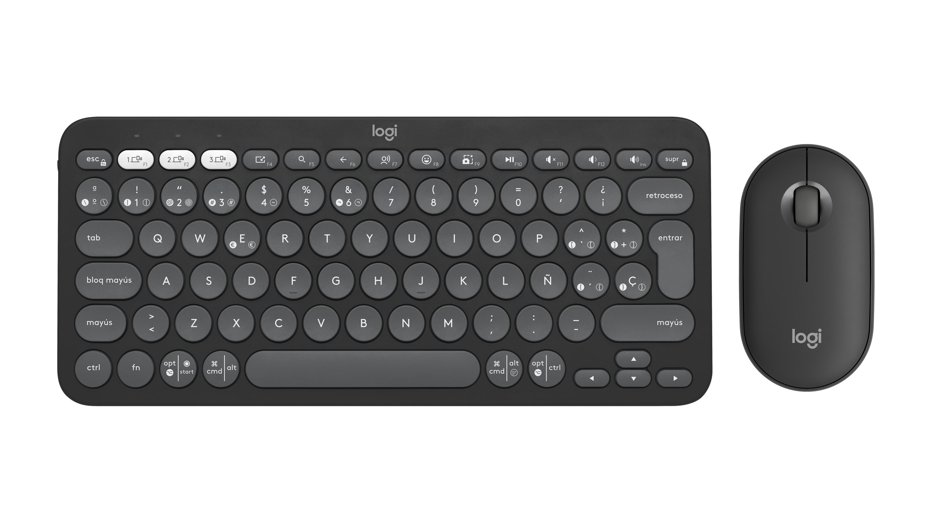 Logitech 920-012227 teclado Ratón incluido Universal RF Wireless + Bluetooth QWERTY Español Grafito
